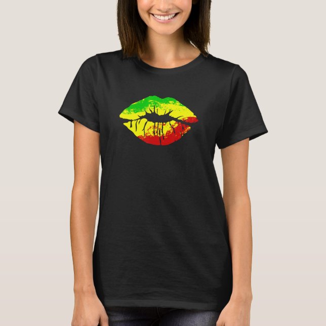 Reggae Music Jamaica Kissing Lips Flag Rastafari R T-Shirt (Front)