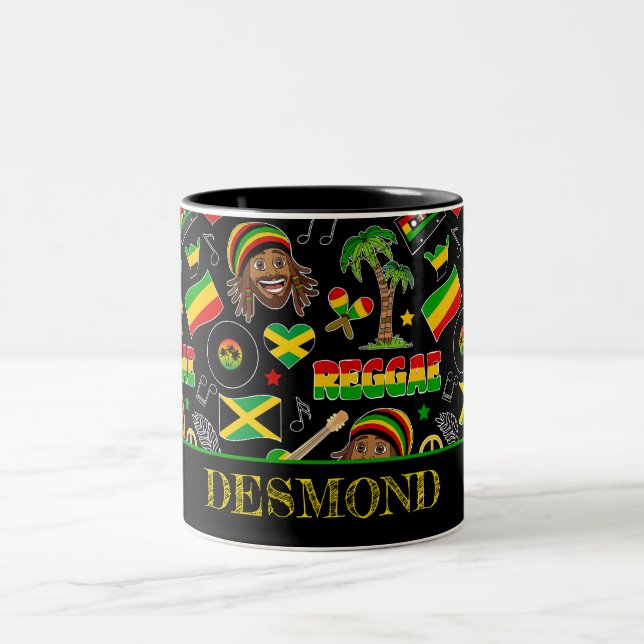 Reggae Music Lover Patterned Personalised Two-Tone Coffee Mug (Center)
