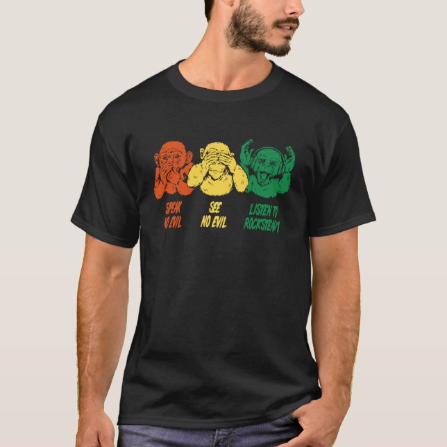 Reggae music saying Three wise monkeys Rocksteady T-Shirt (Front)