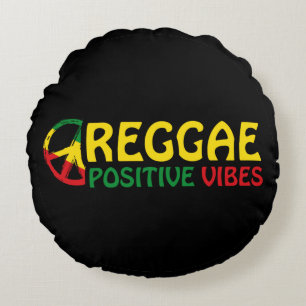 Reggae Music with positive vibes and reggae flag Round Cushion