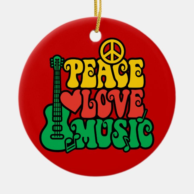Reggae Peace Love Music Ceramic Tree Decoration (Front)