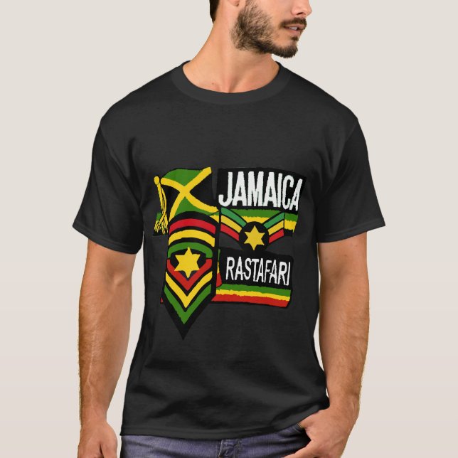 Reggae Rasta Black T-shirt Rastafarian colours (Front)