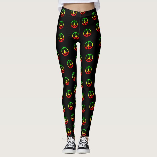 Reggae rasta Jamaica flag colors peace symbol sign Leggings (Front)