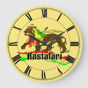 Reggae rastafarian, Jamaica flag colors lion zion Large Clock