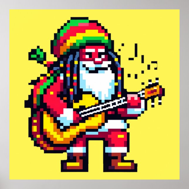 Reggae Santa Fun Pixel Art Christmas Music Design Poster (Front)