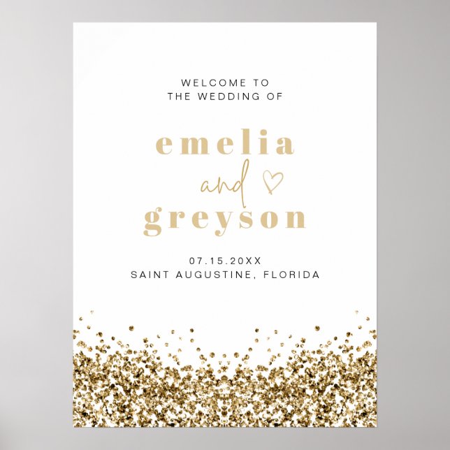 REGINA Glam Yellow Gold Sequins Wedding Welcome  Poster (Front)