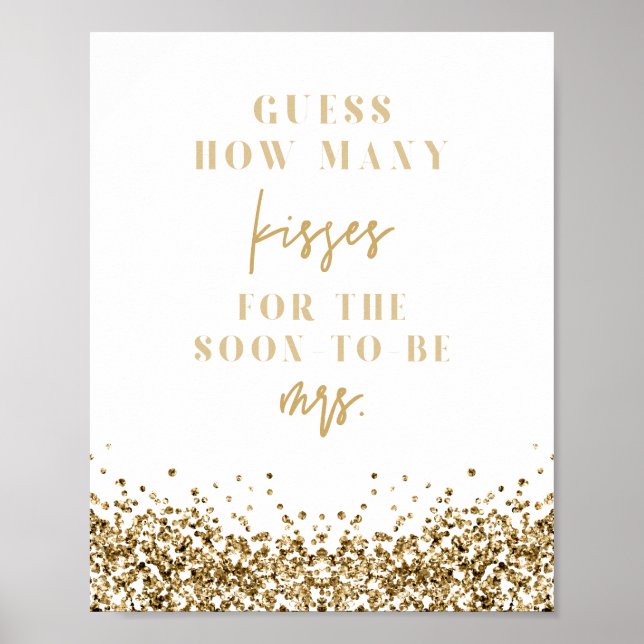 REGINA Gold How Many Kisses Bridal Shower Game  Poster (Front)