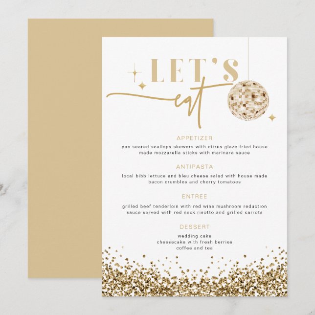 REGINA Gold Sequins Disco Wedding Let's Eat Menu (Front/Back)
