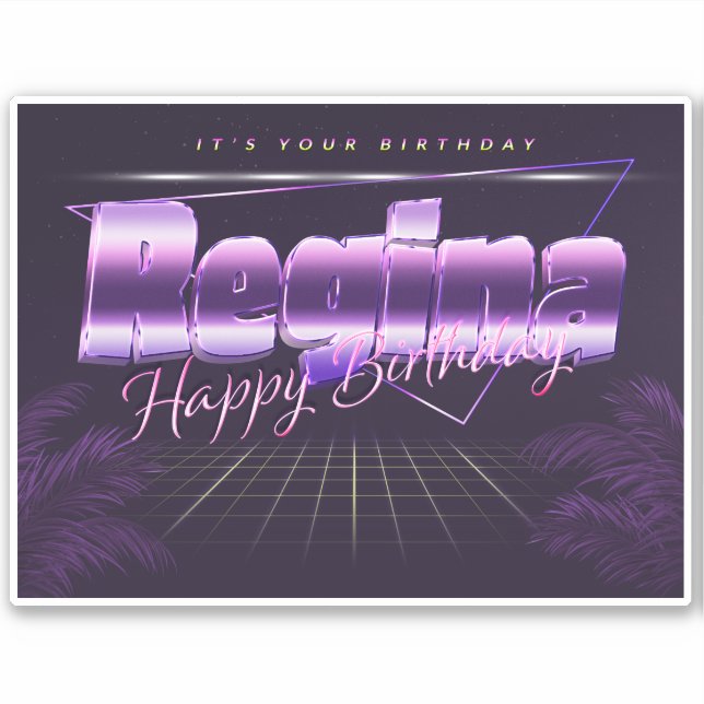 Regina Name First name lila retro Sticker Birthday (Front)