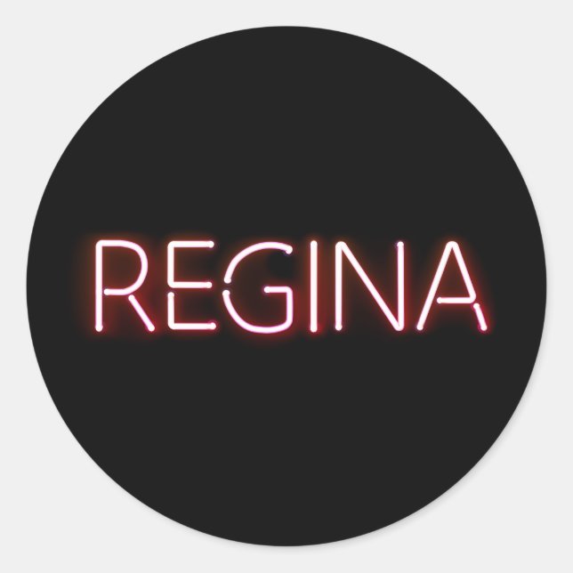 Regina name in glowing neon lights novelty classic round sticker (Front)