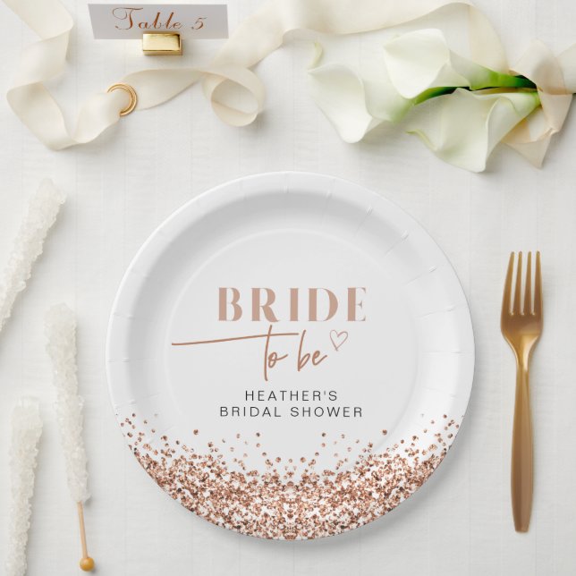 REGINA Rose Gold Blush Pink Bride to Be Shower Paper Plate (Wedding)
