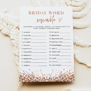 REGINA Rose Gold Bridal Shower Word Scramble Invitation