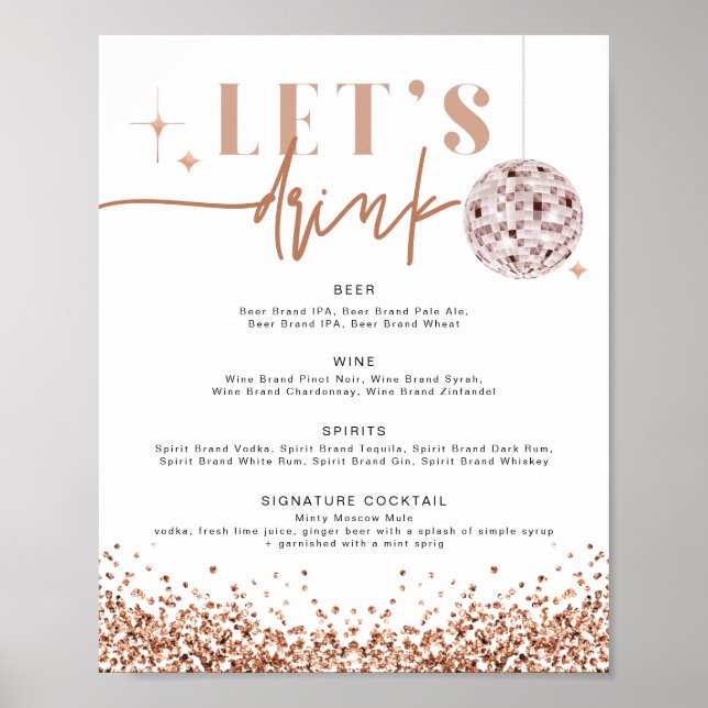 REGINA Rose Gold Disco Let's Drink Bar Menu  Poster (Front)
