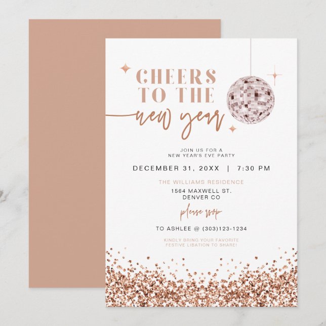 REGINA Rose Gold Disco New Year's Eve Party Invitation (Front/Back)