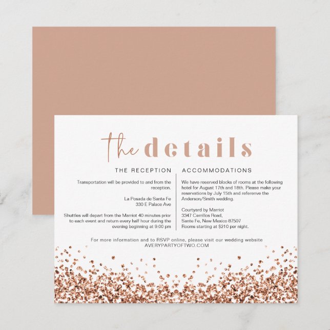 REGINA Rose Gold Disco Wedding Details Card (Front/Back)