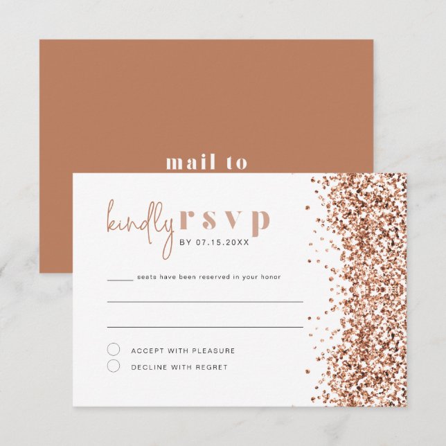 REGINA Rose Gold Glitter Sequins Disco RSVP Card (Front/Back)