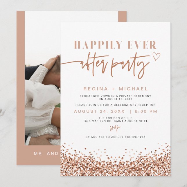 REGINA Rose Gold Sequin Elopement Reception  Invit Invitation (Front/Back)
