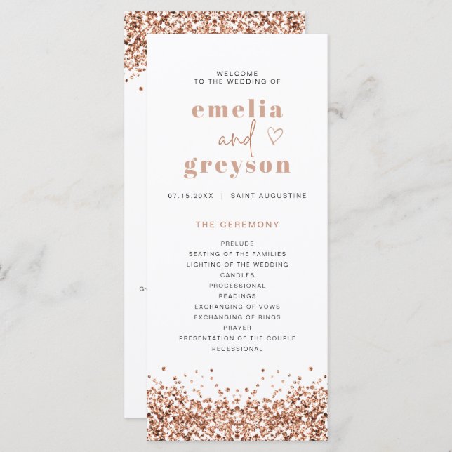 REGINA Rose Gold Sequins Long Wedding Program Menu (Front/Back)
