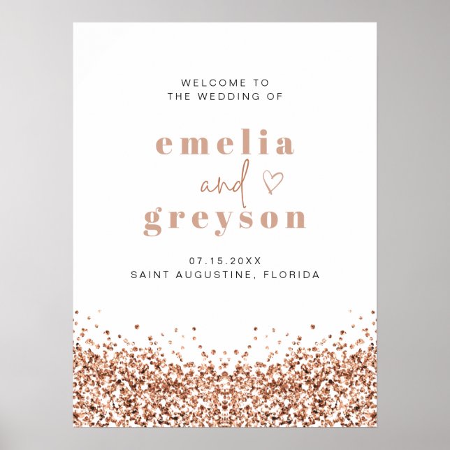 REGINA Rose Gold Sequins Wedding Welcome Poster (Front)