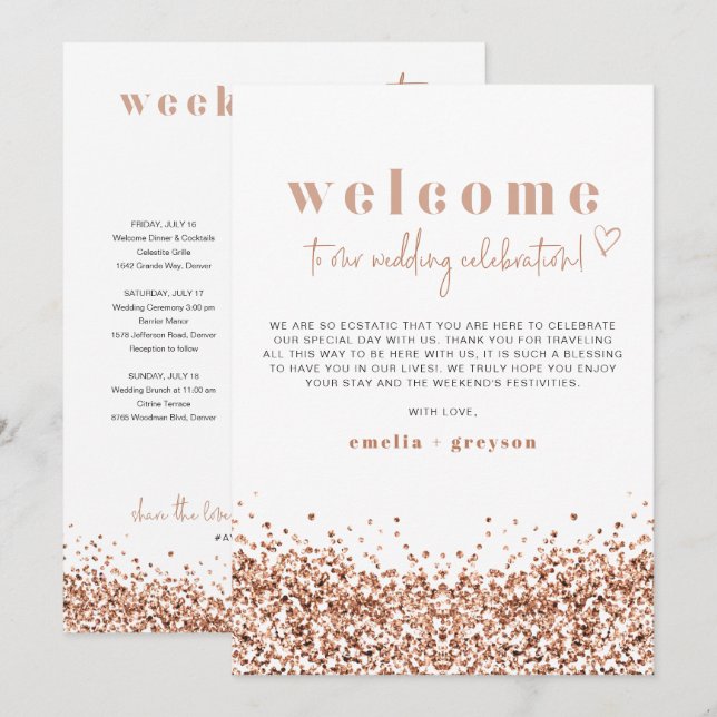 REGINA Rose Gold Welcome Letter Timeline Card (Front/Back)