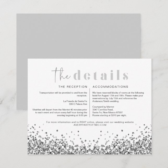 REGINA Silver Glitter Disco Wedding Details Card (Front/Back)