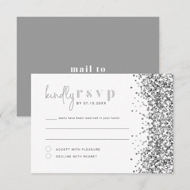 REGINA Silver Glitter Sequins Disco RSVP Card (Front/Back)