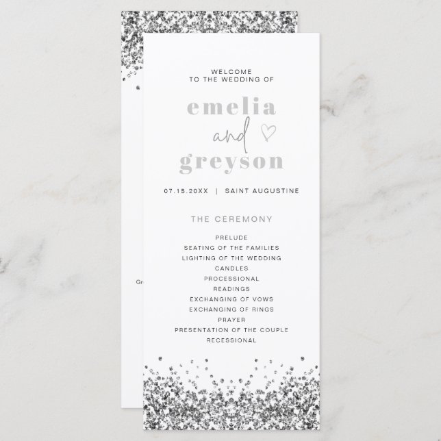 REGINA Silver Glitter Sequins Long Wedding Program Menu (Front/Back)