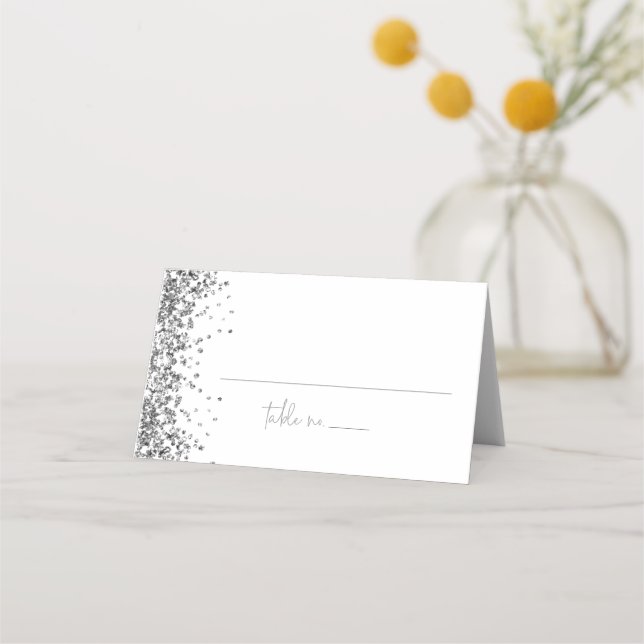 REGINA Silver Glitter Sequins Wedding Guest Name  Place Card (Front)