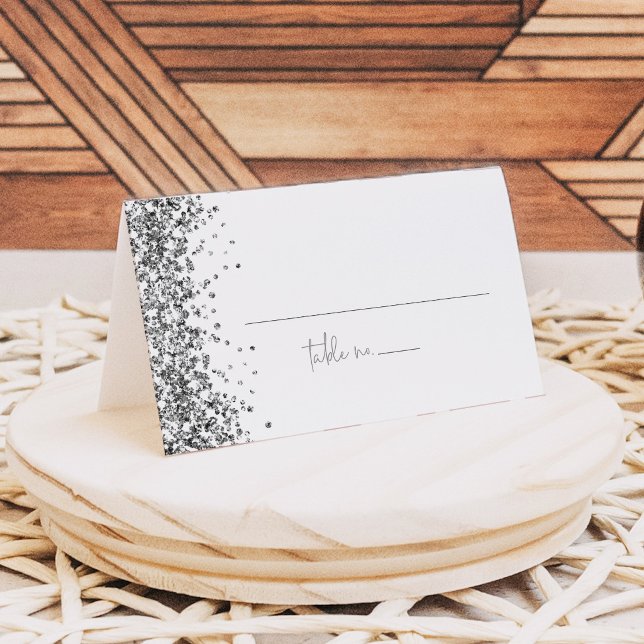 REGINA Silver Glitter Sequins Wedding Guest Name  Place Card (Creator Uploaded)