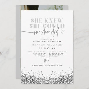 REGINA Silver Sequin Glitter She Did It Graduation Invitation