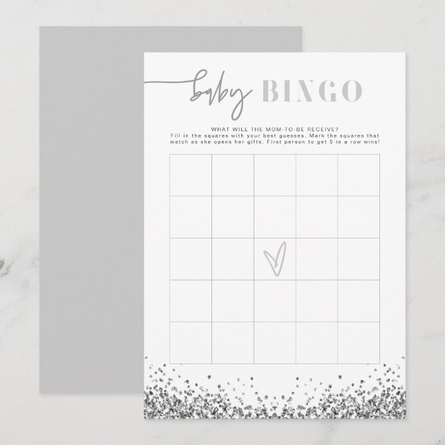 REGINA Silver Sequins Baby Shower Bingo Game Invitation (Front/Back)