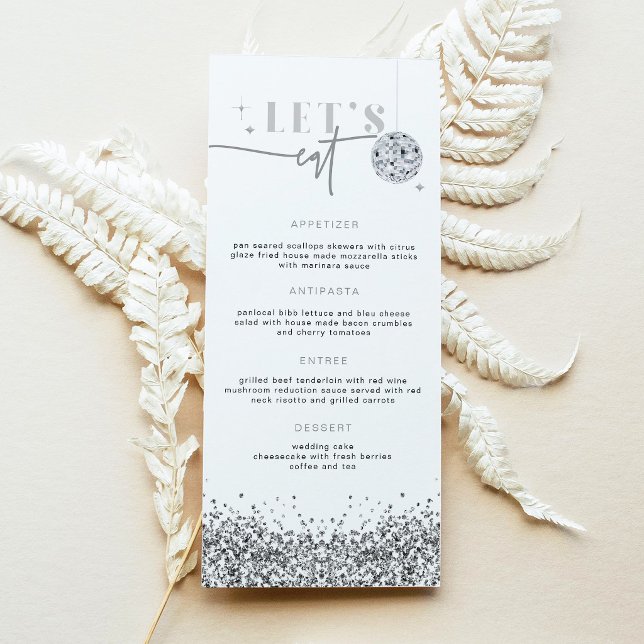 REGINA Silver Sequins Disco Let's Eat Menu Card (Creator Uploaded)