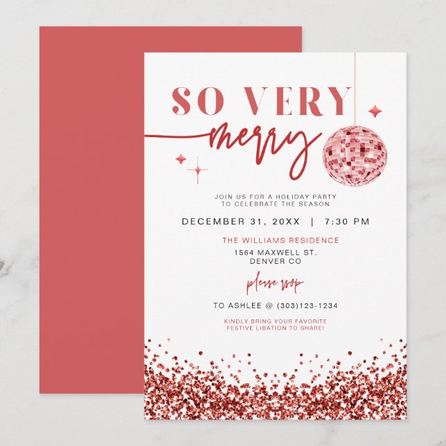 REGINA So Very Merry Red Sequins Christmas Party Invitation (Front/Back)