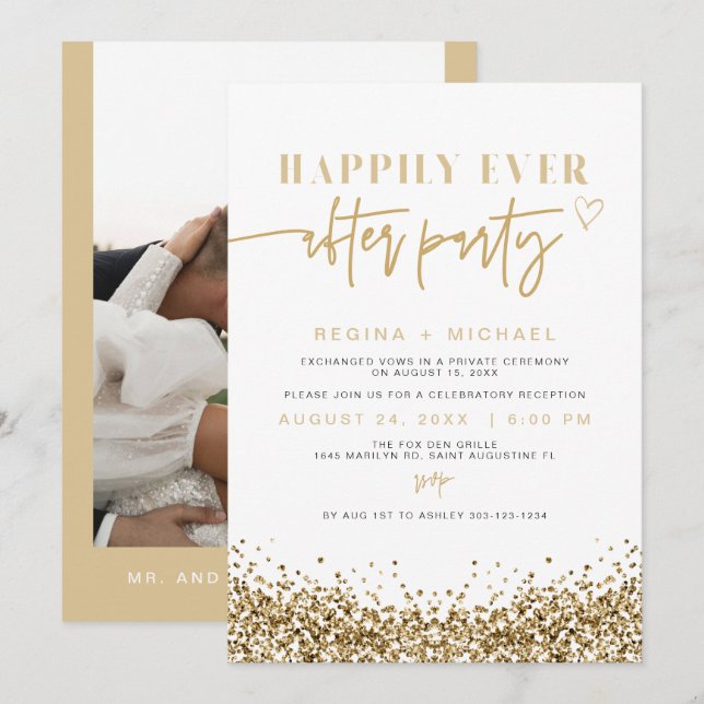 REGINA Yellow Gold Sequin Elopement Reception Invitation (Front/Back)
