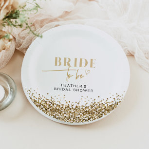 REGINA Yellow Gold Sequins Bride to Be Shower Paper Plate