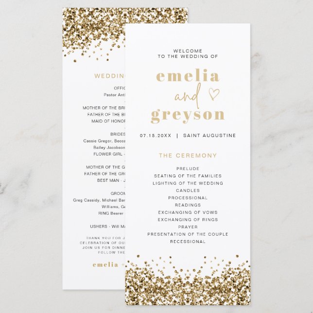 REGINA Yellow Gold Sequins Long Wedding Program Menu (Front/Back)
