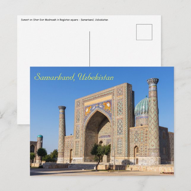 Registan square at sunset - Samarkand, Uzbekistan Postcard (Front/Back)