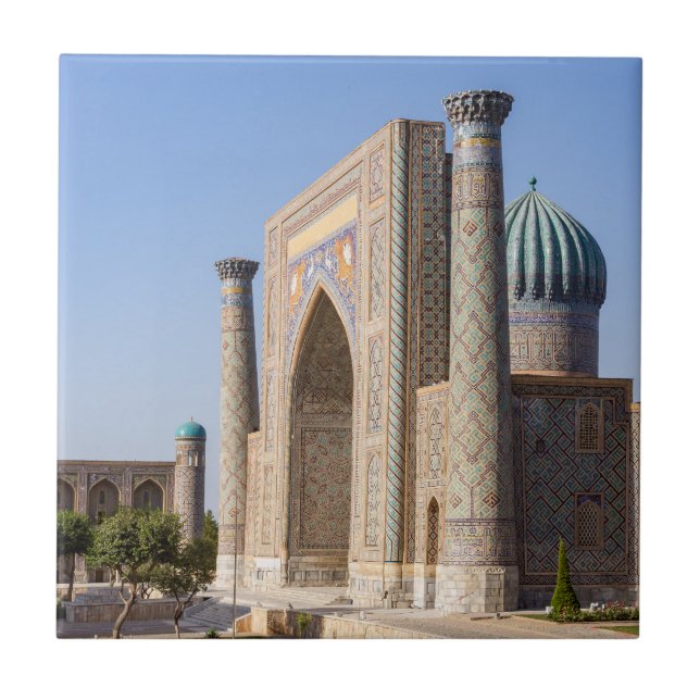 Registan square at sunset - Samarkand, Uzbekistan Tile (Front)