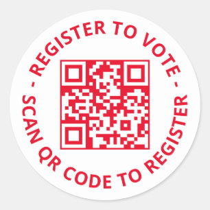 Register to vote custom QR Code red and white Classic Round Sticker