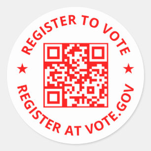 Register to vote custom QR Code red and white Classic Round Sticker