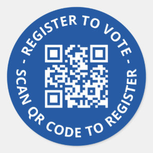 Register to vote custom scannable QR Code blue Classic Round Sticker
