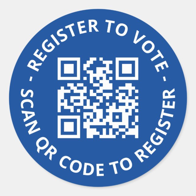 Register to vote custom scannable QR Code blue Classic Round Sticker (Front)