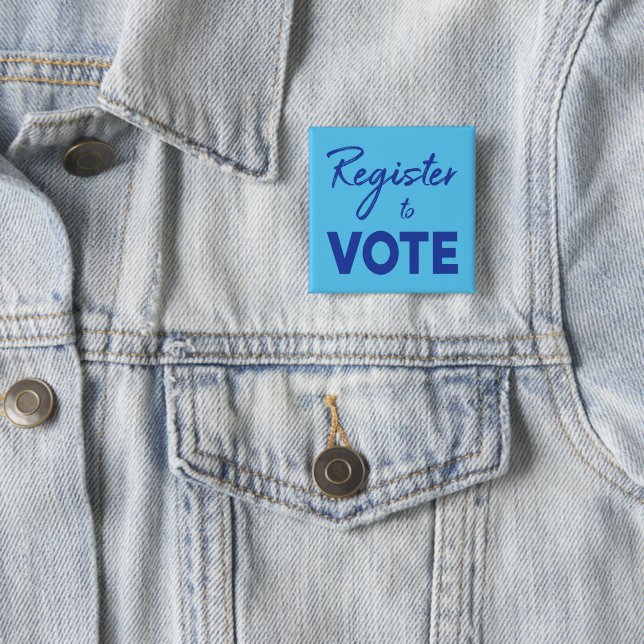 Register to Vote – modern blue text 15 Cm Square Badge (In Situ)