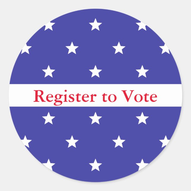 Register to Vote Red Blue and White Star Pattern Classic Round Sticker (Front)