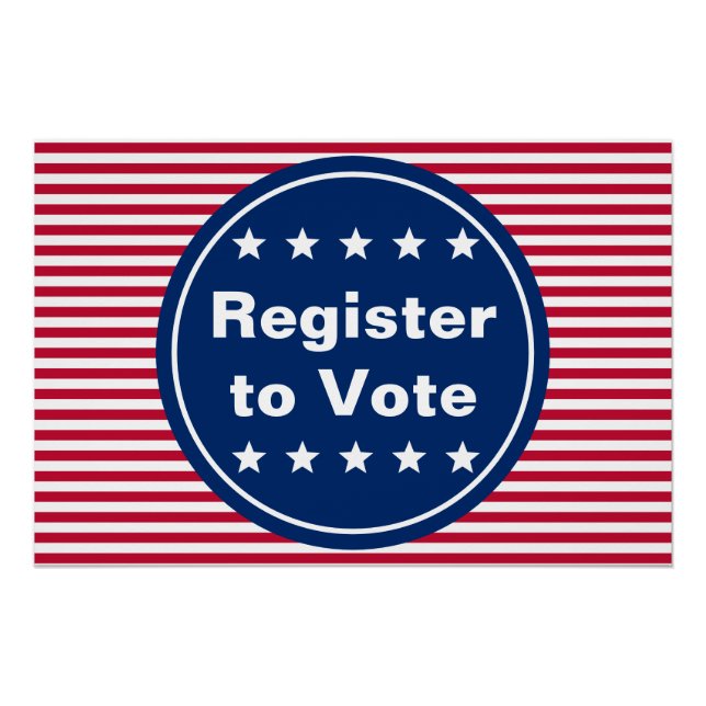 Register to Vote Red White and Blue Striped Poster (Front)
