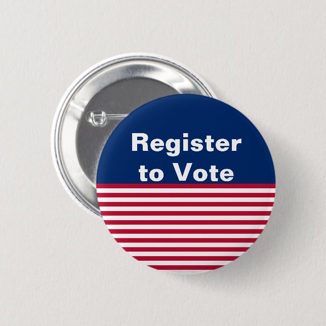 Register to Vote Red White Blue with Stripes 6 Cm Round Badge (Front & Back)