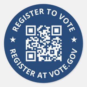 Register to vote scannable custom QR Code navy Classic Round Sticker