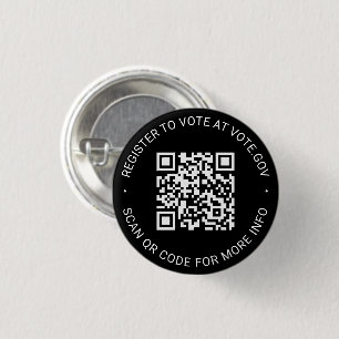Register to vote scannable QR Code custom black 3 Cm Round Badge