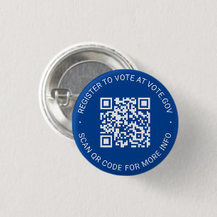 Register to vote scannable QR Code custom blue 3 Cm Round Badge