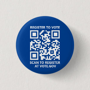 Register to vote scannable QR Code custom blue 3 Cm Round Badge